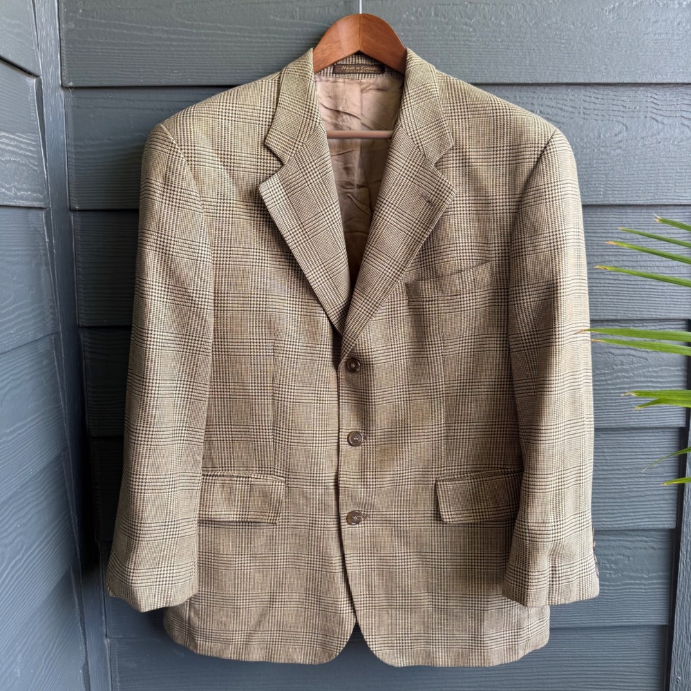 Chaps Ralph Lauren Wool Silk Glen Plaid Sport Coat Blazer Men's 42S Brown